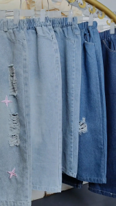 Girls Fashion Wide-Leg Denim Pants Korean Style Embroidered Design Loose Baggy Maong Pants for Kids 5-12 years old