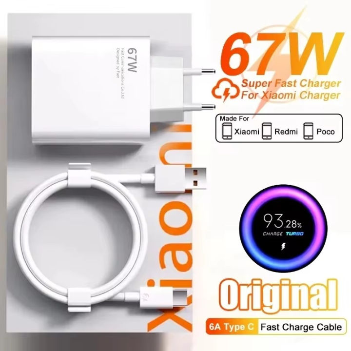 Chargeur Rapide Xiaomi 67W Avec Câble USB-C 1 M - Compatible Redmi Note 13/12/11 Pro, Mi 13/12, Poco X6 - Protections Intégrées