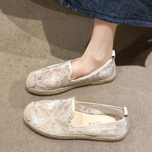 Womens Fishing Shoe 2025 New Summer Breathable Mesh Slip-On Flat Bottom Woven Lazy One-Touch Pregnant Beijing Cloth Shoe