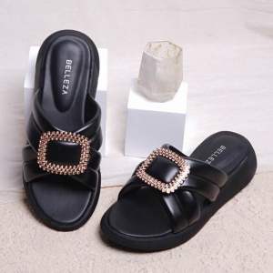 BELLEZA Sandal Wanita Wedges BELEZA LANNA Sendal Cewek Platform Wegdes Bellezza Hak Tinggi 3cm Model Silang 2 Pergi Jalan Santai Rumah Slop Belezza Selop Premium Kekinian Terbaru Shoes Mall Official Store