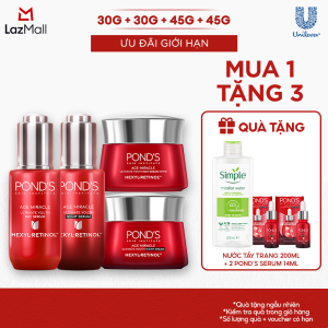 Combo 2 Serum và 2 Kem dưỡng ngày & đêm Ponds Age Miracle mờ đốm nâu nếp nhăn với 50X Hexyl-Retinol 30G+30G+45G+45G