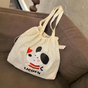 Artistic Scarf Dog Large Capacity Tote Bag Cartoon Shoulder Drawstring Cute Commuter Bag Versatile Strap Handle Cowhide Leather