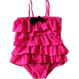 Pink Gored Skirt Swimwear Girls Baby Strap Butterfly Knot One-Piece Swimming Suit Young Children Sports Swimming Suits for Kids