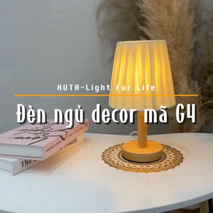 Đèn ngủ để bàn HUTA Light For Life G4 thân gỗ vintage chao xếp ly ba màu ánh sáng bảo hành 24 tháng