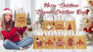 12pcs Wholesale Christmas Kraft Paper Gift Bags Santa Claus Candy Cookie Treat Box Packaging Bag 2025 Xmas Party Home Decor Supplies Christmas Paper Bag