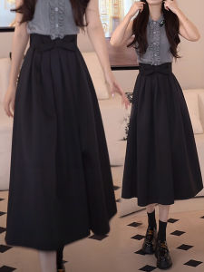 Shalldoer | Váy xếp ly thắt nơ kiểu Pháp thời trang cho nữ váy dài đến giữa bắp chân mùa xuân thu mới về váy chữ A cạp vừa