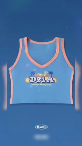 DADDY Teenage Valley Club Crop Top เสื้อกล้ามครอปท็อปคอวี สกรีน Serve DMA สีฟ้าแถบส้ม