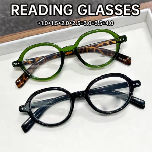 2pcs Oval Frame Green Tortoiseshell Reading Glasses Retro Small Frame Blue Light Blocking Eye Protection Eyewear