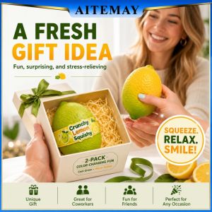 Aitemay 5PCS Crunchy Lemon Squishy Toy - Color Changing Sensory Ball for Stress Relief Realistic Fruit Design with ASMR Sound