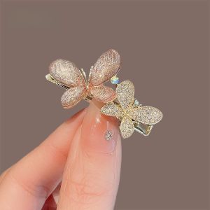Korean Style Butterfly Duckbill Hair Clip Pink Rhinestone Cute Girl Bangs Side Metal Hair Card Womens Elegant Feeling