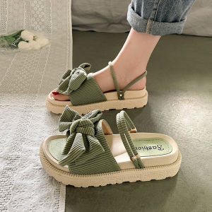 Roman Sandals Womens Spring Summer Breathable Fairy Knot Two-Way Holiday Anti-Slip Heightening Slip-On Shoes PU Lining