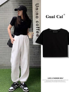 เสื้อยืดคอกลมแขนสั้นผ้าฝ้ายแท้ทรงหลวมสำหรับผู้หญิง ฤดูร้อน 2023 สีดำ ทรงหลวม แขนสั้น เทรนด์ใหม่ เสื้อยืดคอกลม