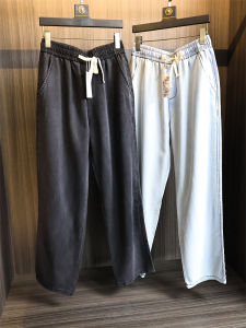 Comfortable Casual Mens Loose Floor-Length Straight Leg Jeans Silk-Smooth Drape Lenzing Mixed Fabric Summer Fashion Urban Style