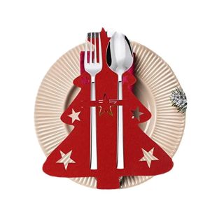 12pcs Charming Christmas Tree Cutlery Holder with Festive Felt Utensil Pouch for Holiday Dinner Parties