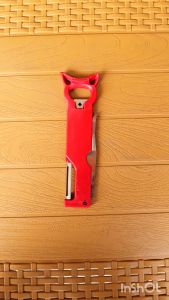 Pisau Peeler Pengupas Multifungsi OKO Red 3in1 Kupasan Pisau Bukaan Botol Sayur Roti Buah Stainless