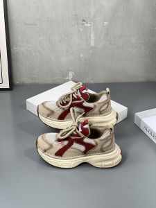 Leather Retro Thick Bottom Dad Shoes Womens Spring New Net Breathable Sports Casual Womens Shoes Cross Buckle Waterproof Platform Stitching