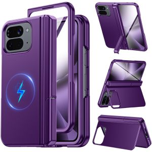 for Google Pixel 10 Pro Fold Magnetic Case with Hidden KickstandBuilt-in 9H Glass Screen Protector & Hinge Protection-Black