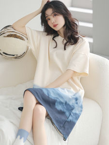 Pure Cotton Summer Sleepwear Womens Short Sleeve Thin Maternity Nightgown Sweet Style Printed Home Clothes for Young Women