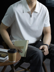 CAMAT KILLY | High-end Business Casual Stripe Texture Mens Polo Shirt
