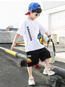 Yellow Duckling Summer Childrens Short Sleeve Shorts Set Boys Cartoon Breathable Sweat Absorbent Two Piece Set Trendy