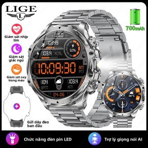 Đồng Hồ Thông Minh Bằng Thép Quân Sự Dành Cho Nam Đồng Hồ Thông Minh Ngoài Trời 19 Inch Có Cuộc Gọi Bluetooth Đồng Hồ Thể Dục 700mAh Theo Dõi Thể Thao Tương Thích Với Android iOS