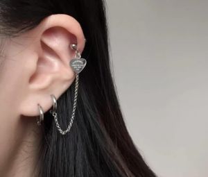 Titanium Steel Metal Coin Chain Ball Twist Pendant Double Hole Earrings Womens Fashion Jewelry Fresh Outlined Ear Studs