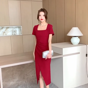 red french vintage dress fitted plus size long red cocktail dress for woman formal elegant