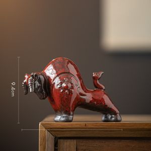 Creative Ceramic Bull Figurine Red Color Chinese Zodiac Bull Living Room Decorative Accessories Bull Spirit Soaring High