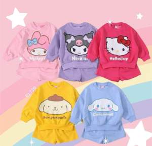 Sanrio Kuromi Melody Cinamoroll Jacket Terno Shorts with two side pocket for kids 1to10 years old Terry brash Fabric