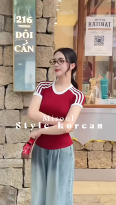 Áo Thun Cotton Phối Viền Kẻ Cá Tính Cộc Tay Cổ Tròn BigSize Misoul Form Ôm Basic Áo Cộc Tay Thể Thao 413