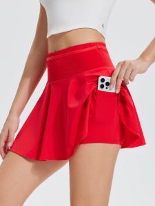 Cosleaf Elegant Microfiber Tennis Skirt with High-Waist Waistband and Pockets for Women - Sky Blue