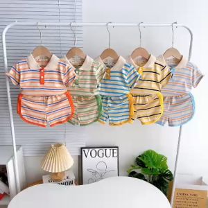 Bộ thun lạnh sọc dệt cao cấp cổ trụ quần vát phối màu đáng yêu cho bé từ 8-19kg