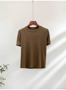 Short-Sleeved T-shirt Womens Small round Neck Modal Thread Black Silm Ins Western Style Inner Wear Spring and Summer All-Match Bottoming Shirt