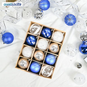 Justliving Quả bóng Cây giáng sinh Giáng sinh 12 Cái/Bộ 8cm trang trí đồ trang trí tiệc treo trang trí nhà trang trí tiệc giáng sinh mạ điện sơn màu xanh bạc màu trắng trang trí tiệc bóng nhựa