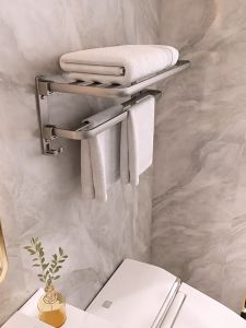 Towel Rack Light Luxury AdjustableTowel Rack Hanging Holder Towel Holder For Bathroom Without Punching Space Aluminum Bathroom Accessories Bathroom Wall Mounted Toilet Bathroom Towel Holder 90° Foldable Stand