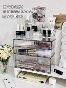 Transparent Drawer Style Cosmetic Storage Box Desktop Makeup Desk Organizer Office Supplies Tray Plastic Rectangular Shape