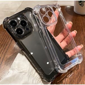 Airbag Clear Simple Phone Case Four Corners Thickened Airbag Shockproof Case For iPhone 11/13/15 Pro Max High Quality (Transparent/Translucent Black)