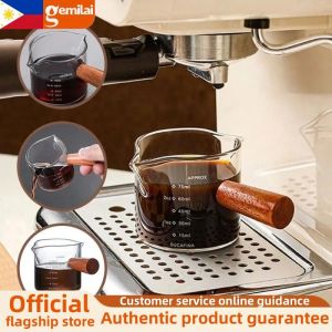 Gemilai coffee extraction concentrate glass cup double mouthed Italian espresso measuring cup portable heat-resistant glass wooden handle Italian espresso measuring cup