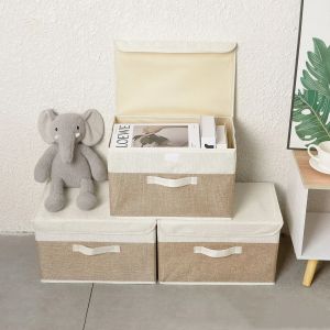 Fabric Storage Bin Collapsible Storage Basket with Lids Closet Organizer Box for Kids Toys Books Underwear Socks Organizer
