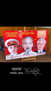 Tranh bác Hồ tranh vĩ nhân Tranh treo tường 3 vị lãnh tụ di sản muôn đời của nhân dân bác Hồ bác Giáp bác Trọng HQC37