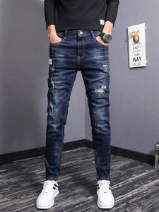 Quần Jeans Denim Co Giãn Thẳng Ôm Vừa Vặn Phong Cách Hàn Quốc Thêu Thu Đông Quần Dài Thường Ngày Cho Nam Quần Jeans Co Giãn