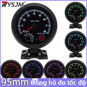 RYSJM | Đồng Hồ Đo Tốc Độ Xe Hơi Màu Đen 95mm 0-8000 Vòng/phút 7 Màu Dành Cho Xe 4 6 8 Xi-lanh 12V Có Đèn Báo Số Tự Động Đồng Hồ Đo Tốc Độ Xe Máy