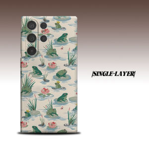 Pond Frog Lotus Cartoon For Samsung Galaxy S26 S25 S24 A56 A36 Dual Layer Luxury Fashion Full Lens Protective Case