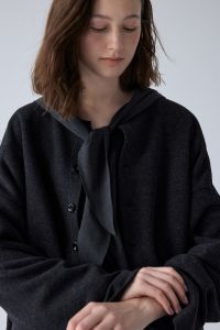 epoque de rueen | Afternoon Bookstore Intellectual Style Hooded Tie Shirt Pleated Midi Skirt