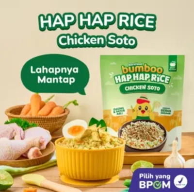 Bumboo Hap Hap Rice 180gr - 100% Beras Organik 2X Protein Hewani Tanpa Pengawet Perisa & Pewarna Tanpa Gula Dan Garam