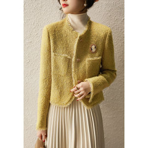 Elegant MK Heavy Industry Womens Woolen Quilted Jacket Small Circle Design Slimming Top Spring Autumn High-End Feeling