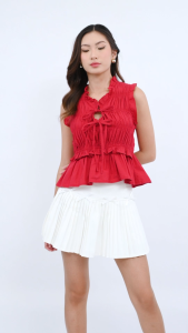 NAKD FASHION HARTLEY BASIC COTTON LINEN V NECK RIBBON SLEEVELESS CASUAL DAILY SMOCKING TOP 6030