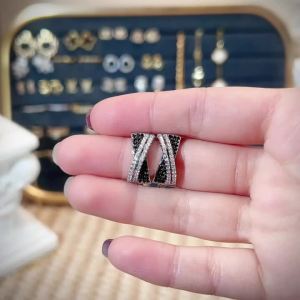 Huitan Black/White CZ Hoop Earrings for Women Special-interested Modern Female Earrings Daily Wear Party Statement Jewelry Hot