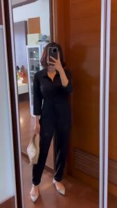 Jumpsuit knit pakaian wanita baju hang out jumpsuit hijab jumpsuit tangan panjang