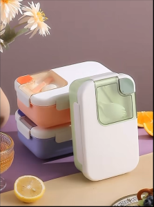 1100ml Leak-Proof Bento Lunch Box Leak-Proof 2-Layer 3-Compartment with Spork Microwave Safe